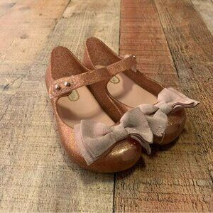 Mini Melissa baby toddler girls jelly shoes with bow in rose gold pink -7